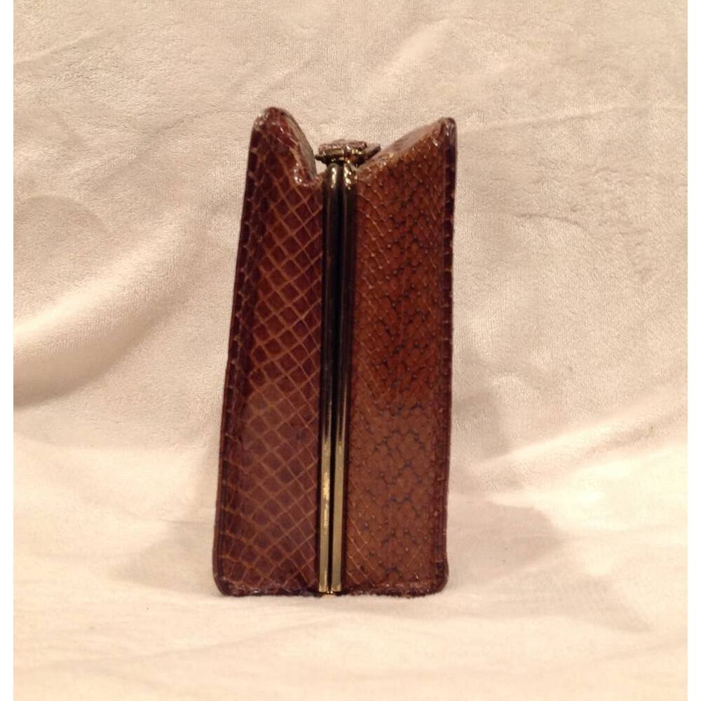 Vintage Brown Snake Print Handbag with Gold Accents Square Top Handle Purse - Picture 4 of 14
